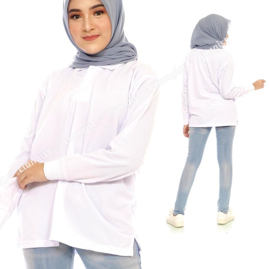 Kaos Polo Panjang Putih / Kaos Kerah / Poloshirt / Polo Shirt Panjang