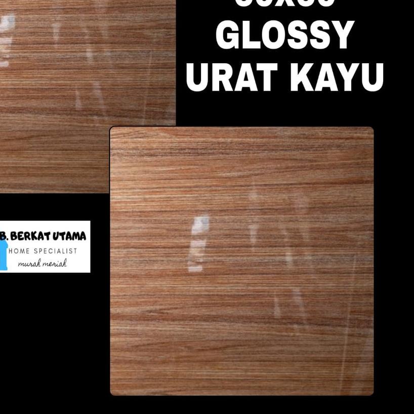 ♖ GRANIT LANTAI 60X60 GLOSSY URAT KAYU COKLAT ➦
