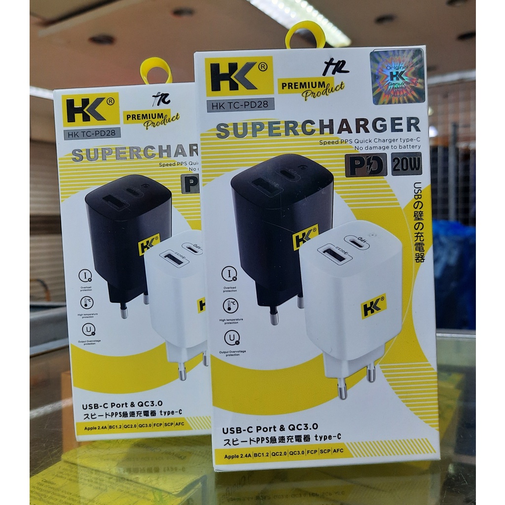 TRAVEL CHARGER HK TC-PD28 4.A 20W USB A + PORT TYPE C PREMIUM OVERLOAD PROTECTION BATOK KEPALA CASAN