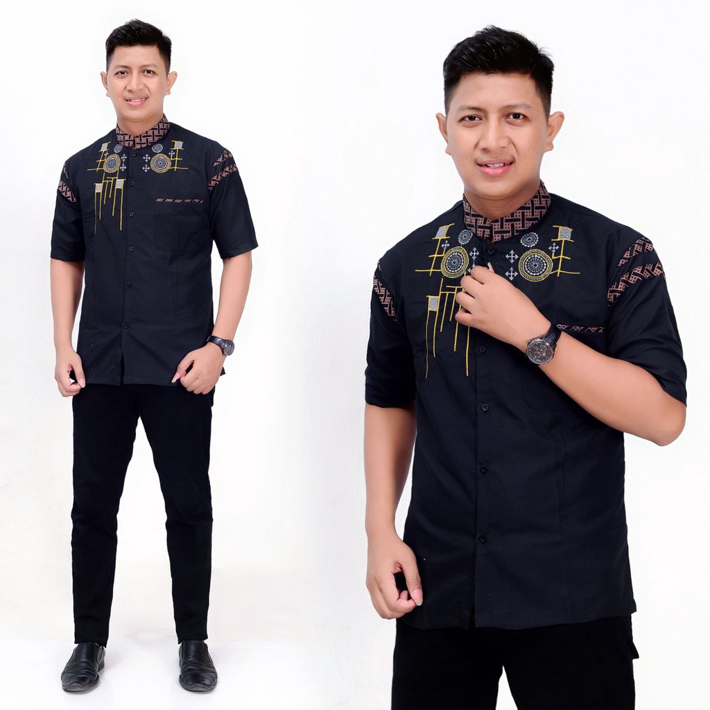 baju koko seragam hadroh pria dewasa lengan pendek fashion muslim ala santri gus azmi terbaru batik 