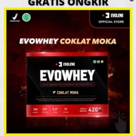 EVOWHEY EVOLENE 12 SACHET PROTEIN 420GRAM BOX EVOWHEY SUSU FITNESS GYM COKLAT  / MOKA / HAZELNUT EVO