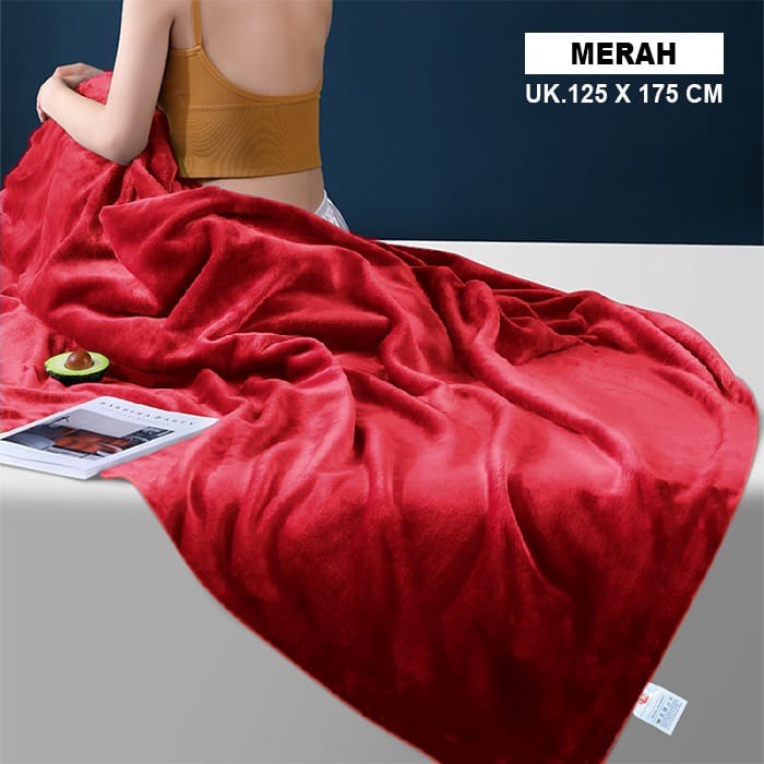 Selimut Dewasa Selimut Single Polos Portabel / Selimut Kasur Sofa Hotel non bulu - Merah(U8P1) Selim