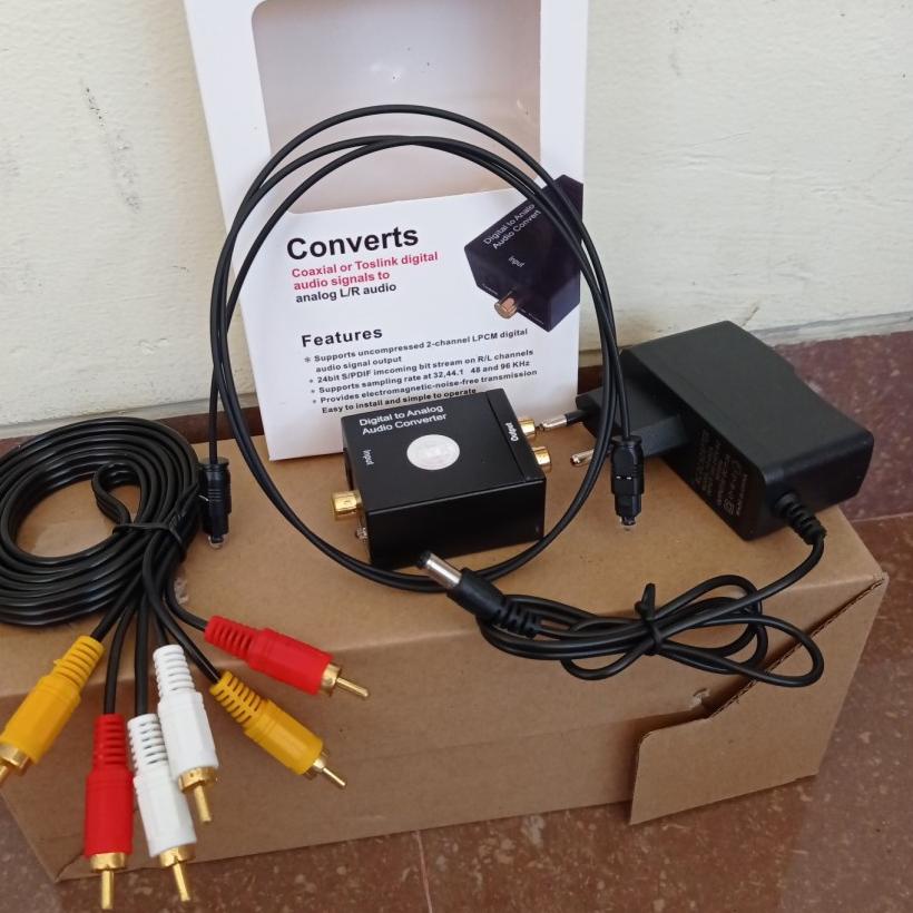 ◘ PAKET Converter Optik Audio to RCA + Kabel Optic Toslink dan Kabel RCA 3 to 3 untuk TV Ke Speaker 