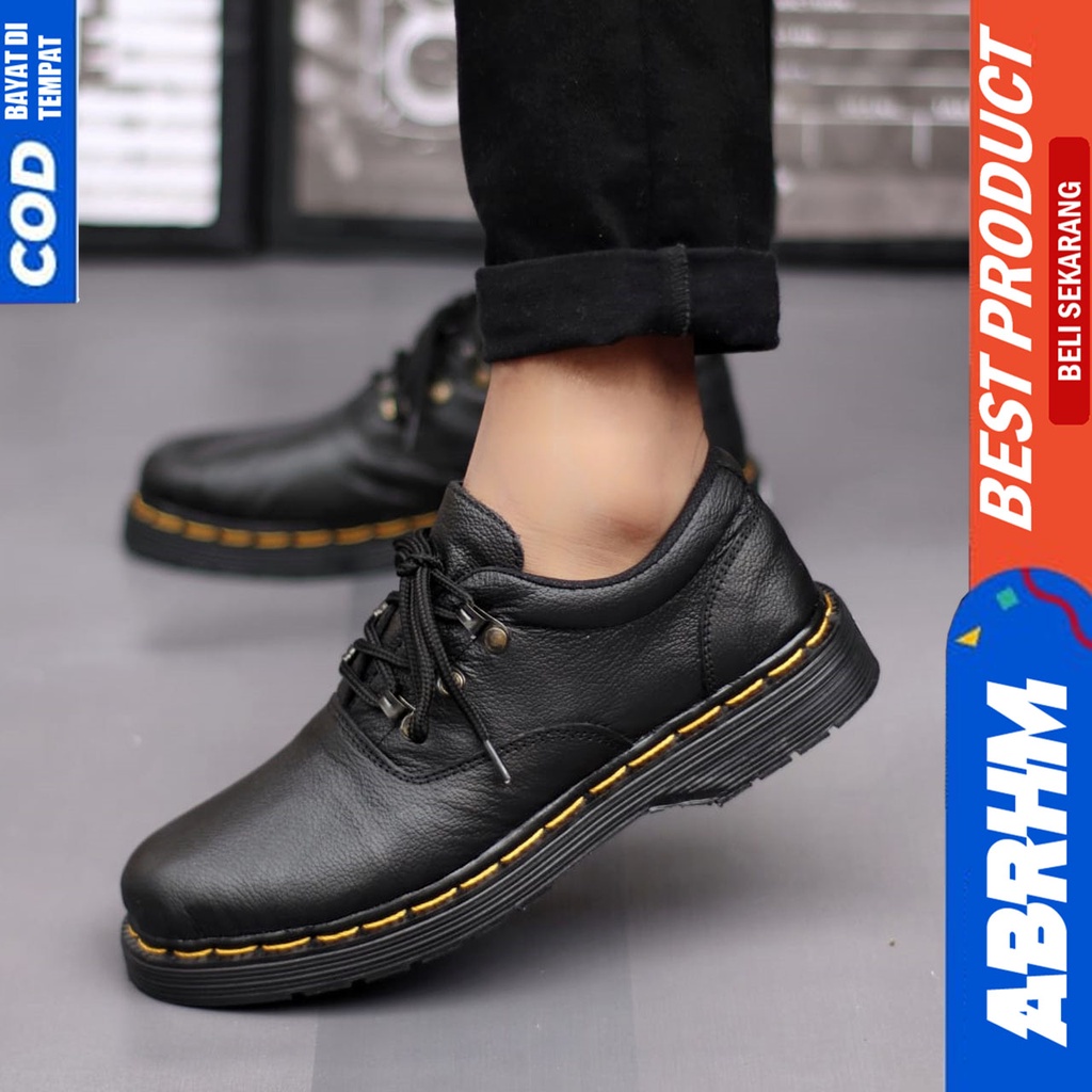 Sepatu Pantofel Kulit Asli Formal Docmart Low Boots Pria Hitam Abrhm Mogi