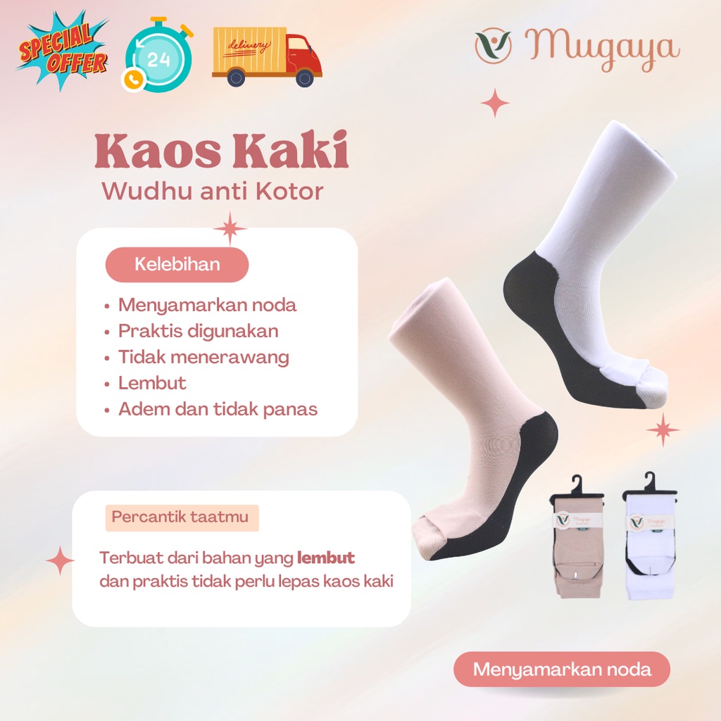 MUGAYA Kaos Kaki Wudhu Muslimah Telapak Hitam Anti Kotor Bahan Tidak Melorot Praktis Digunakan