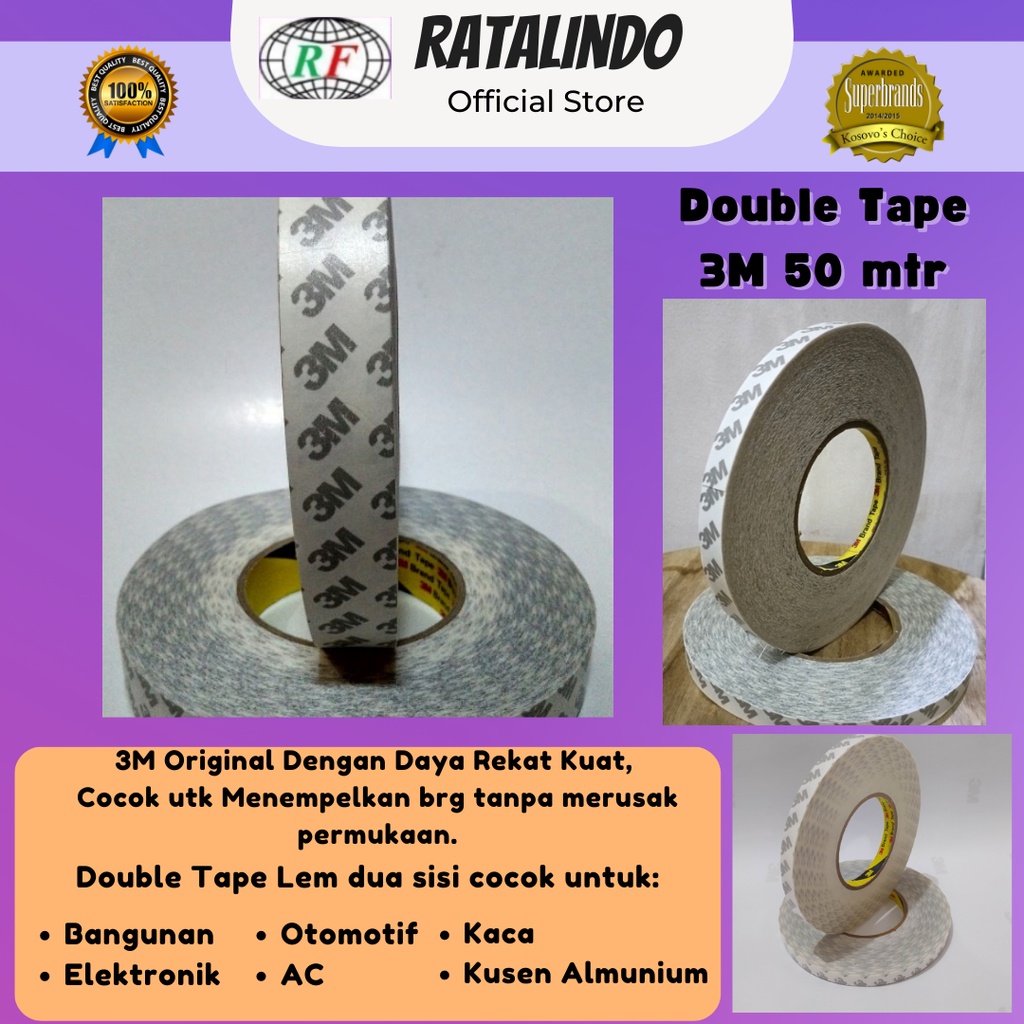 Double Tape 3M 9075i Panjang 50 Mtr dengan lem dua sisi