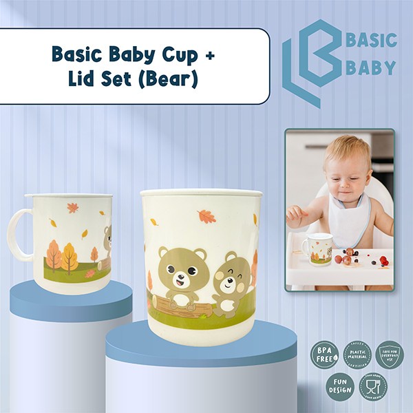 BASIC BABY CUP + LID SET GELAS +TUTUP Cangkir Minum Bayi