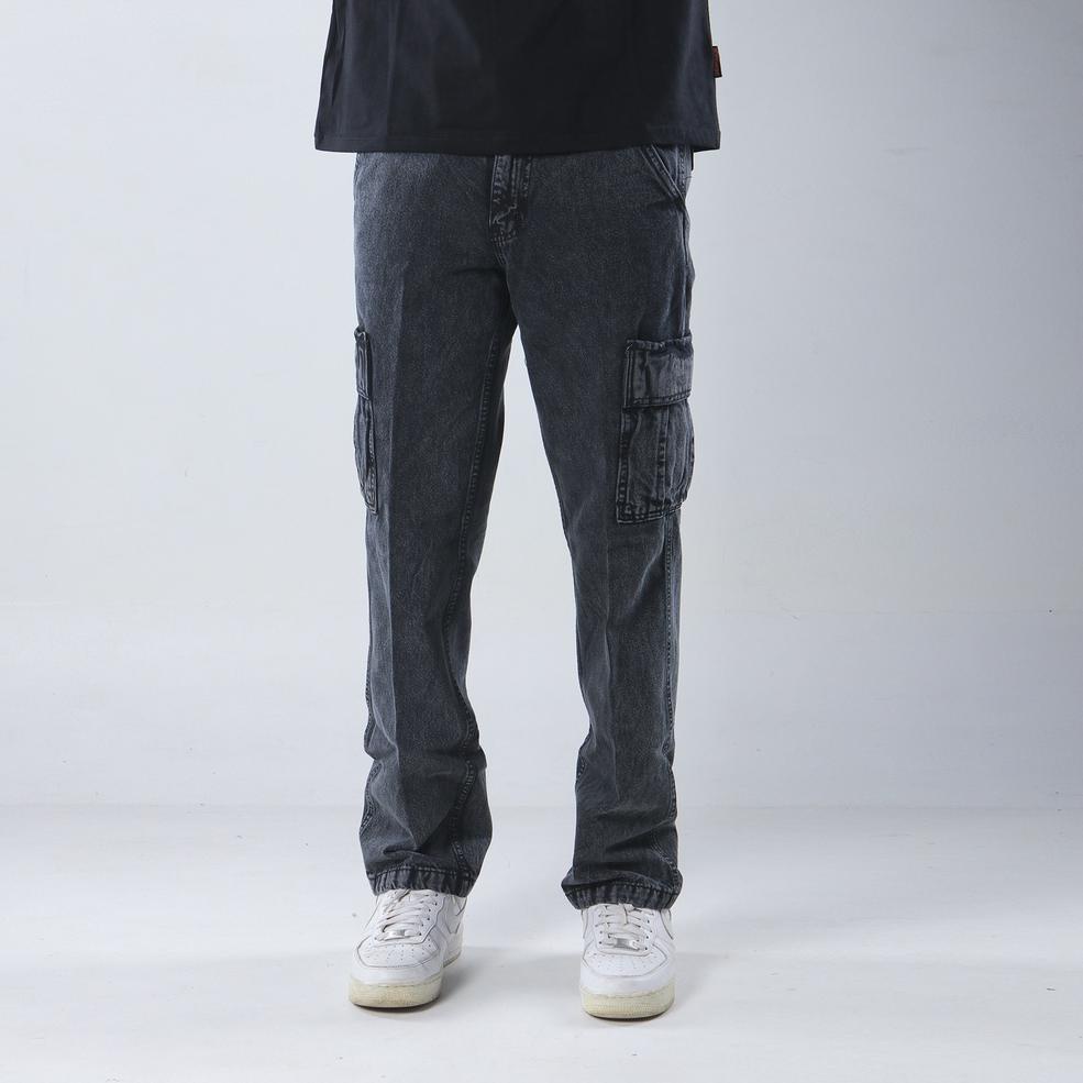 REKOMENDASI Superego Celana Cargo Pants Pria Jeans Reguler Loose fit Standard Denim Washed Snow Blac