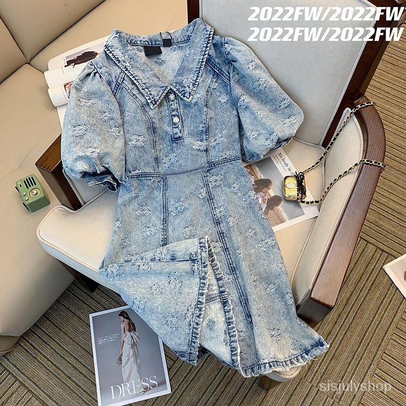 [✅BISA COD] #Sisjuly# Gaun denim wanita 2023 rok pendek ramping pinggang retro gaya Hong Kong baru