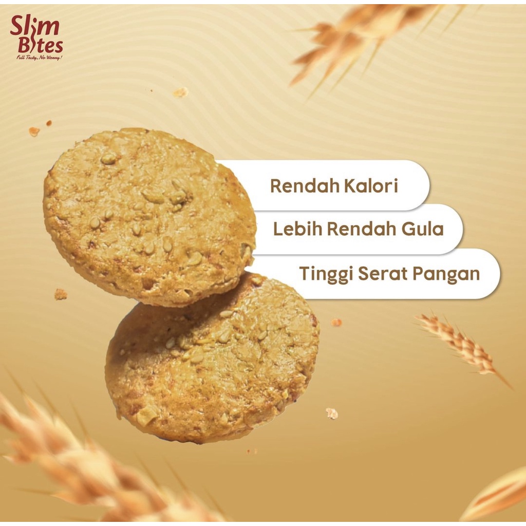 SLIM BITES Cookies - Cemilan Diet - Rendah Gula Tinggi Sehat - Kukis Oat Choco Almond Coconut Cheese - Ina Cookies