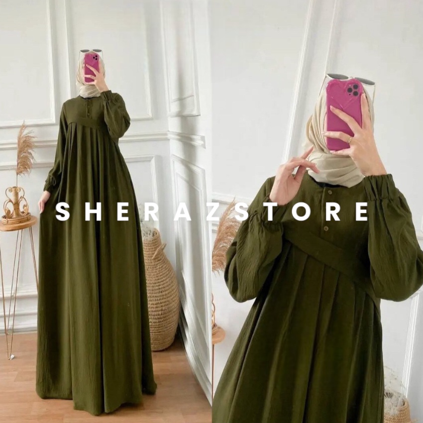 CLARA MAXI S M L XL XXL XXXL 5L Gamis Dress Sage Green Wanita Jumbo Ld 120 130 140 Crinkle Airflow Terbaru 2023