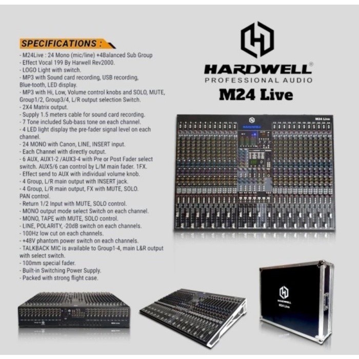 Mixer 24 Channel HARDWELL M24 LIVE M Pro USB PC Recording Ori Garansi