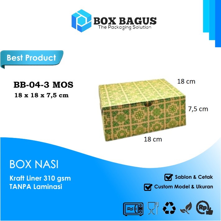 (HIJAU) BOX DUS 18x18x7,5 KRAFT 310 GSM - KOTAK HAMPERS MAKANAN NASI ROTI KUE SNACK