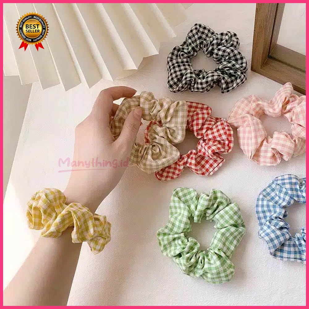 Ikat Rambut Wanita kotak kotak mode korea - ikat Rambut Wanita 1pc - Scrunchie Kunciran - Ikat Rambut Cepol Hijab Elastis Motif Kotak-Kotak