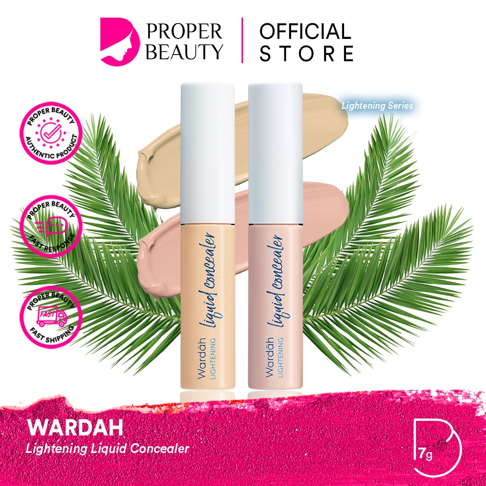 WARDAH Lightening Liquid Concealer Indonesia / 7g Smooth Finish Medium To High Coverage 12 Hours / Cerah Tahan Lama Non Comedogenic Formula Shade Light Beige Natural / Cosmetic Makeup Face Make Up / Compact Loose Powder Foundation BB Cream Bedak / Series