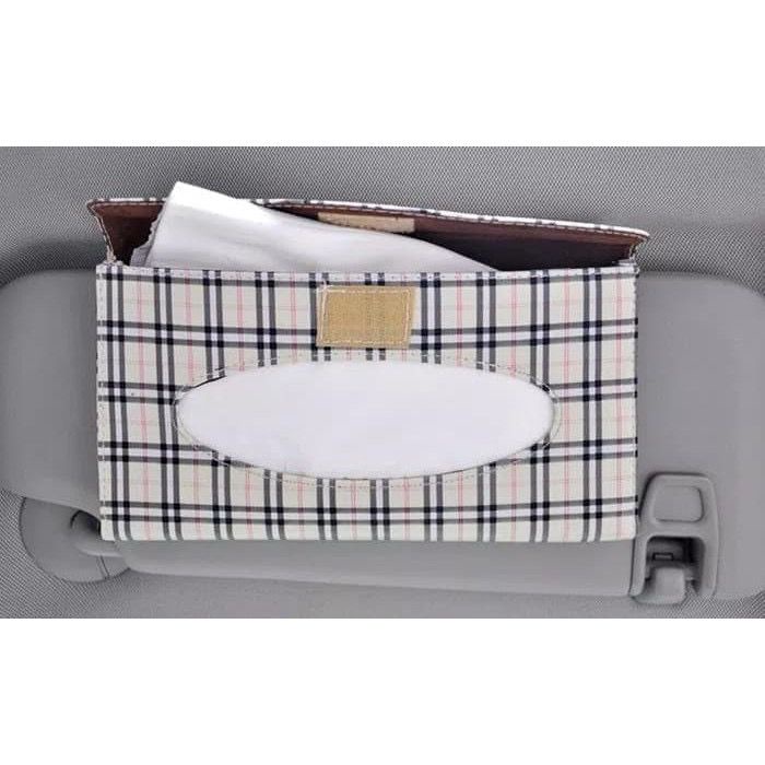 Car Tissue Box Organizer Tempat Tissue Mobil Motif Kotak Jepit Sunvisor Cream