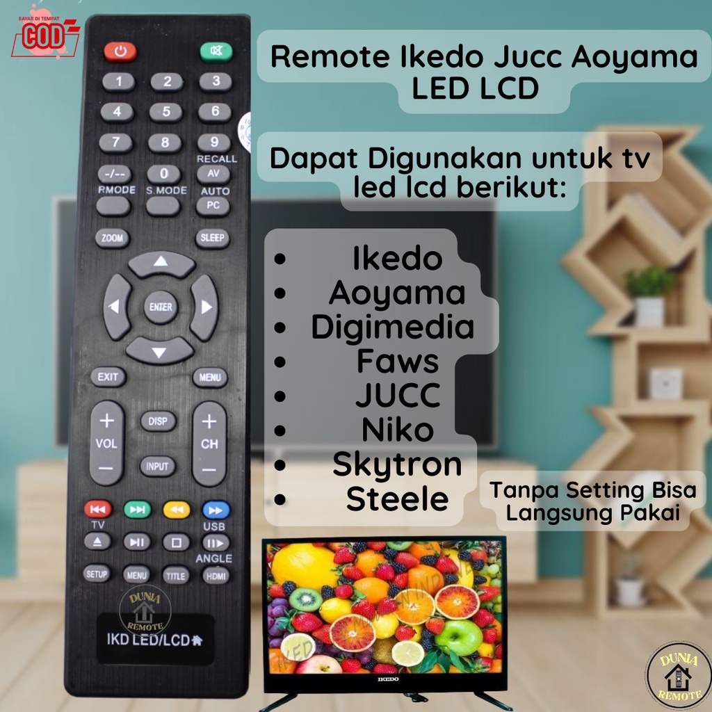 Remot TV Ikedo LED LCD Juc Niko Digimedia Skytron Steele Aoyama tanpa setting