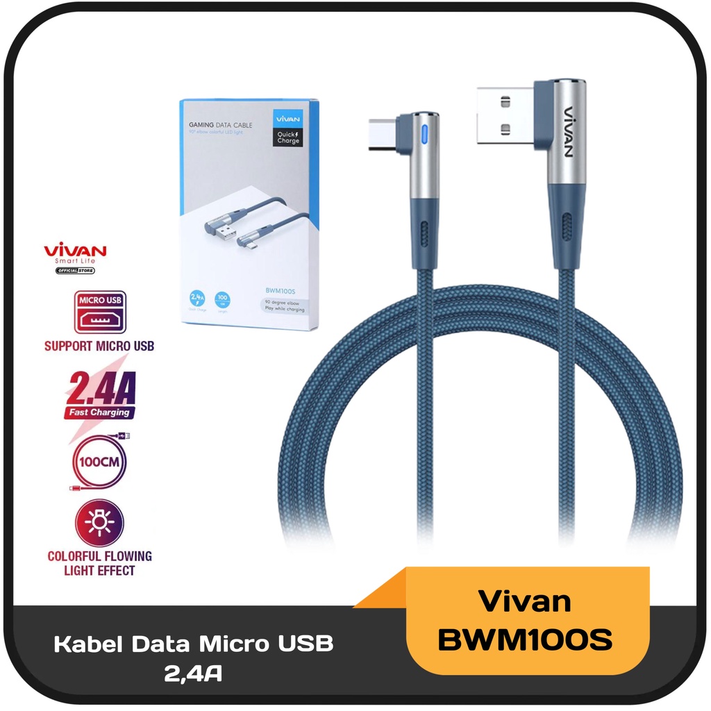 Kabel Data Micro USB Vivan BWM100S 2,4A 100 cm - Blue