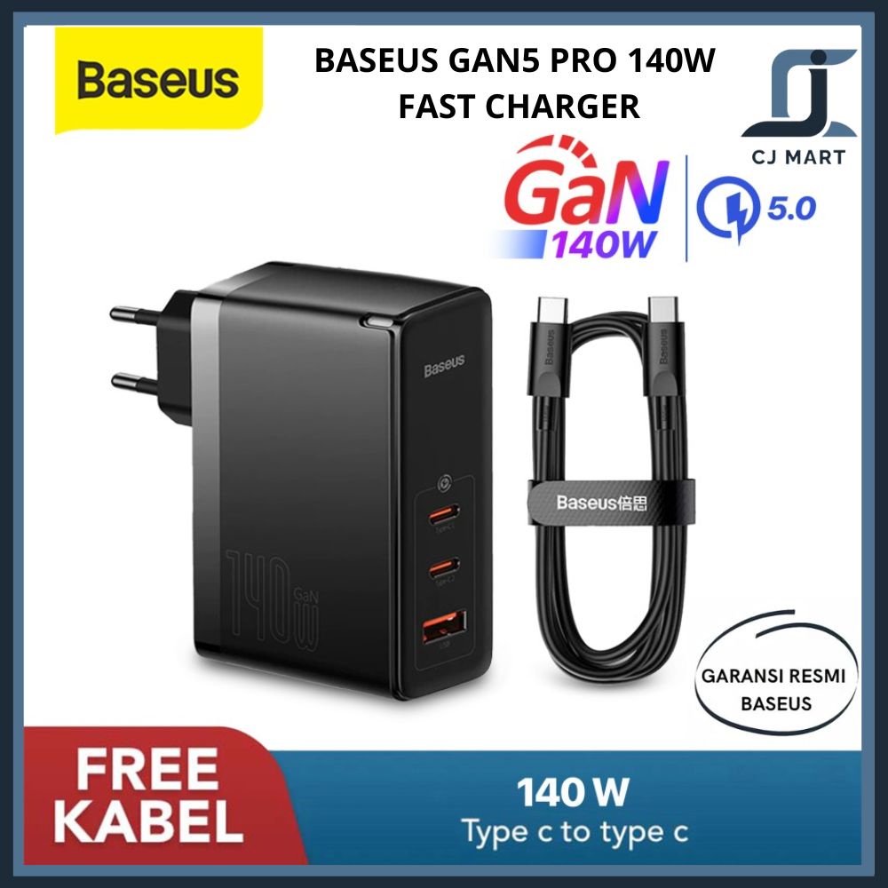 BASEUS GAN5 PRO 140W FAST CHARGER HANDPHONE ADAPTOR LAPTOP USB TYPE C