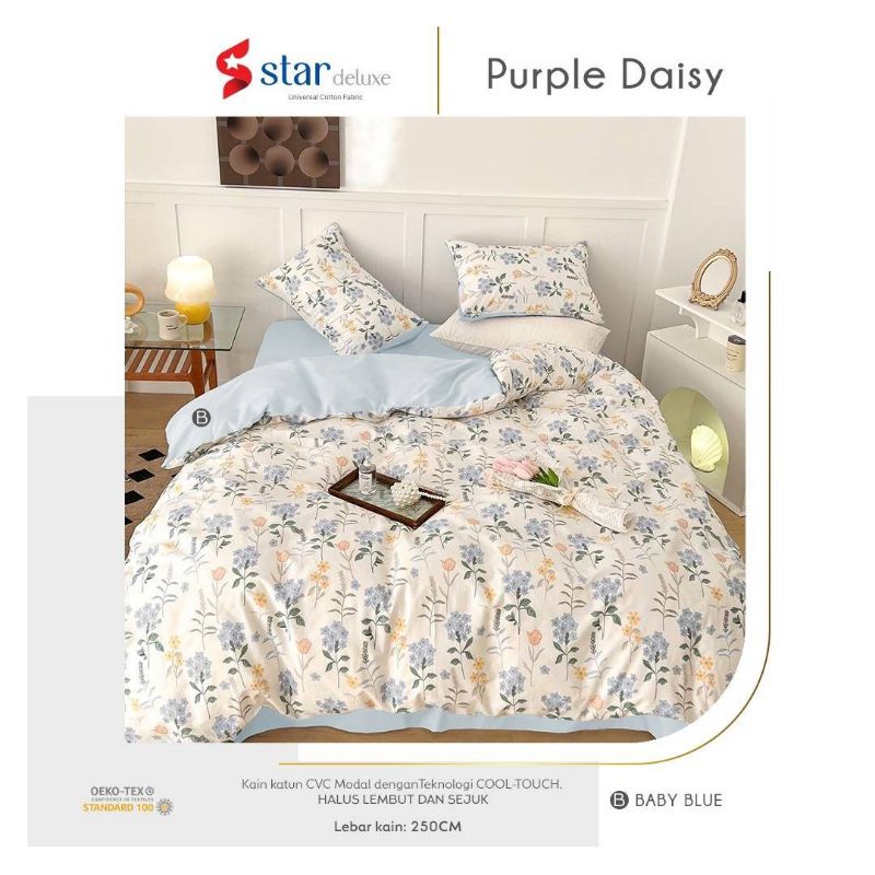 KAIN METERAN UNTUK SPREI MUKENA MOTIF PURPLE DAISY