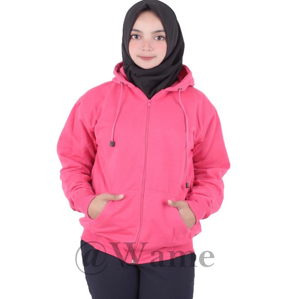 berkualitas Jaket zipper polos hoodie M,L,XL,XXL pria wanita pink fanta wame belkang
