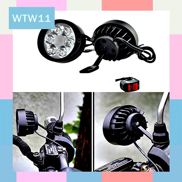 SEPASANG Lampu Tembak Waterproof Sorot 6 Mata LED Spion Motor 6 Watt 12Volt Plus Saklar On Off