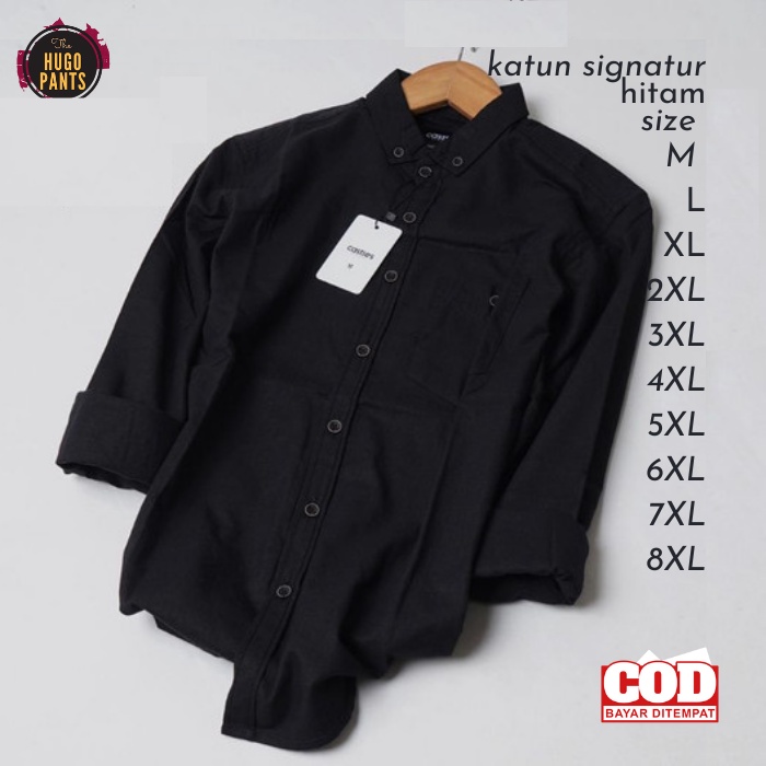 Kemeja Formal Pria Jumbo Hitam Lengan Panjang Bahan Katun Puplin Cowok Dewasa