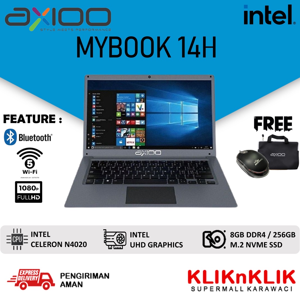 LAPTOP MURAH BARU AXIOO MYBOOK 14H INTEL N4020 RAM 8GB SSD 512GB 13.3 FULL HD WINDOWS 10 PRO