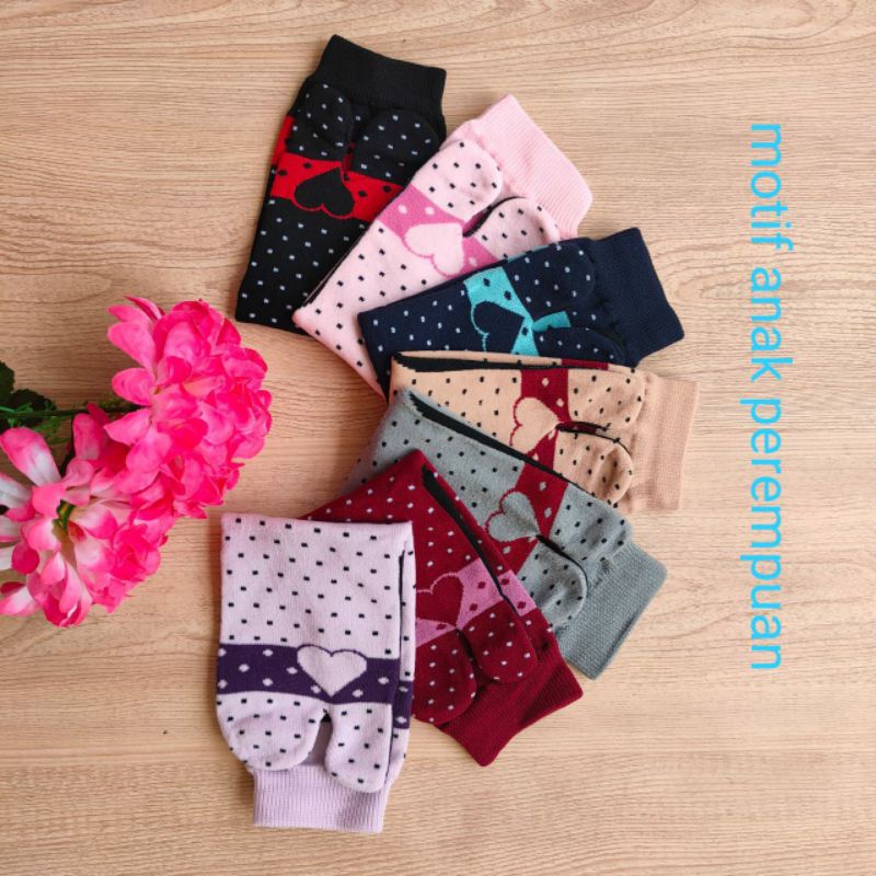 [COD bisa] Motif Polka Love Anak  Kaos Kaki Jempol Jari Muslimah Nylon Spandex premium adem lembut padang sumbar mewah murah sumatera barat