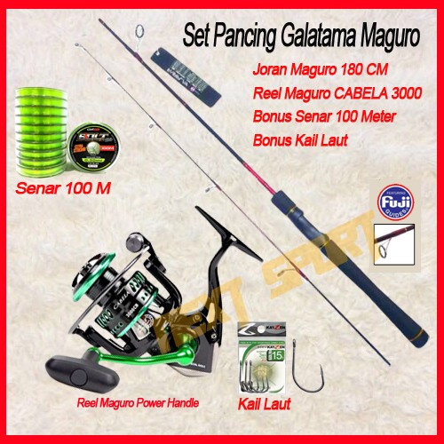 Set Pancing Galatama Maguro Cabela Power Handle Joran Maguro 180Cm