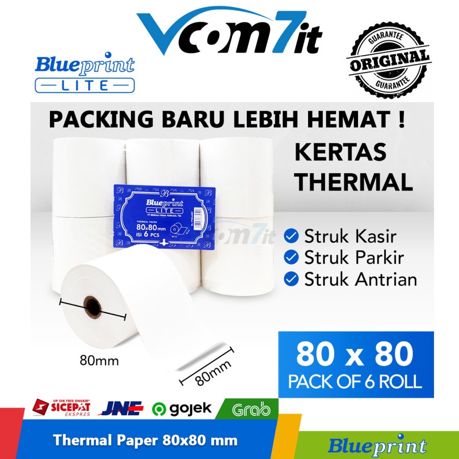 

(PAKET 6 Roll) Kertas Struk 80x80 Thermal Paper Roll 80 x 80 mm Blueprint