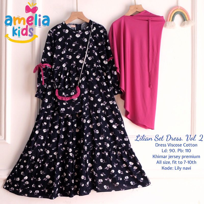 lilian syar'i set gamis plus hijab amelia kids 2 in 1