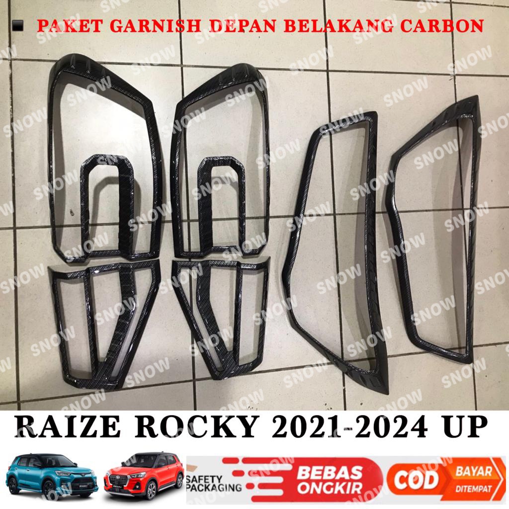 Paket Garnish Lampu Depan Belakang Raize Rocky 2021 2023 2024 Carbon Glossy