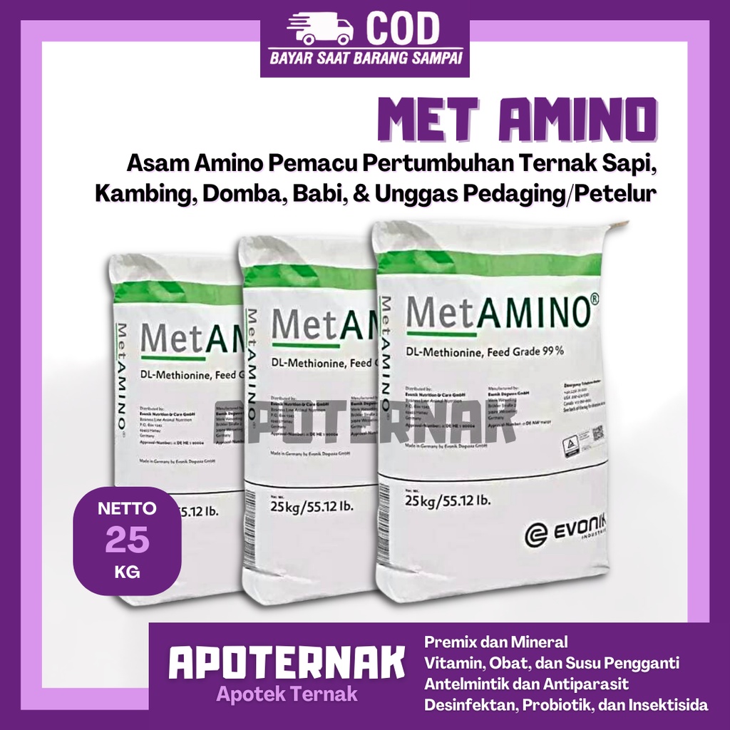 METAMINO Metionin 25 kg 1 Sak | DL-Methionine 99% Asam Amino Hewan | Metionin Methionine | EVONIK