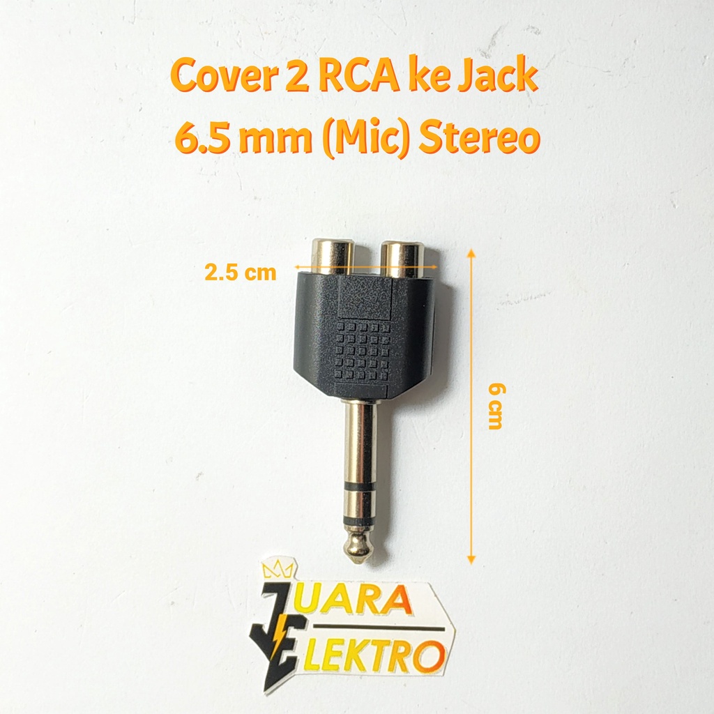 Cover 2 RCA ke Jack 6.5 mm (Mic) Stereo | Sambungan 2 Cover RCA to 1 Jack Akai / Jek Mic Stereo