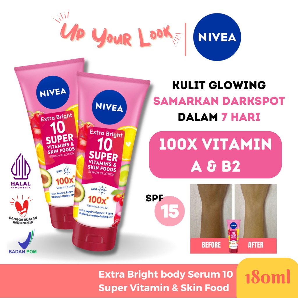 Up Your Look Nivea Extra Bright 10 Super Vitamin Skin food body serum mencerahkan