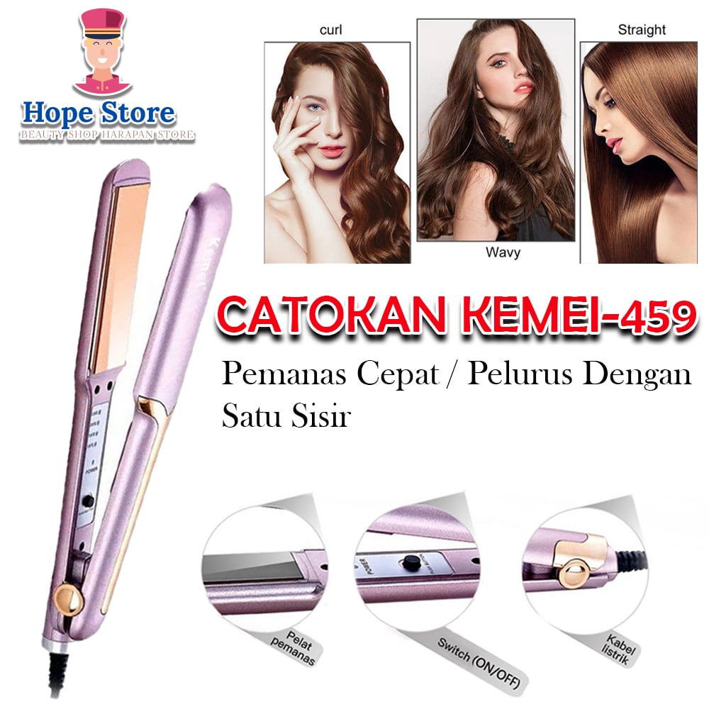 Hope Store - ORIGINAL Kemei 459 Catokkan Rambut Lurus Temperatur Suhu Ionic