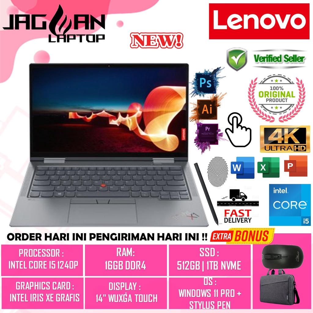LAPTOP THINKPAD LENOVO  X1 YOGA INTEL I5 1240P 16GB 1TB IRIS XE 14&quot; WUXGA TOUCH BL FP WIN11PRO GREY + STYLUS PEN