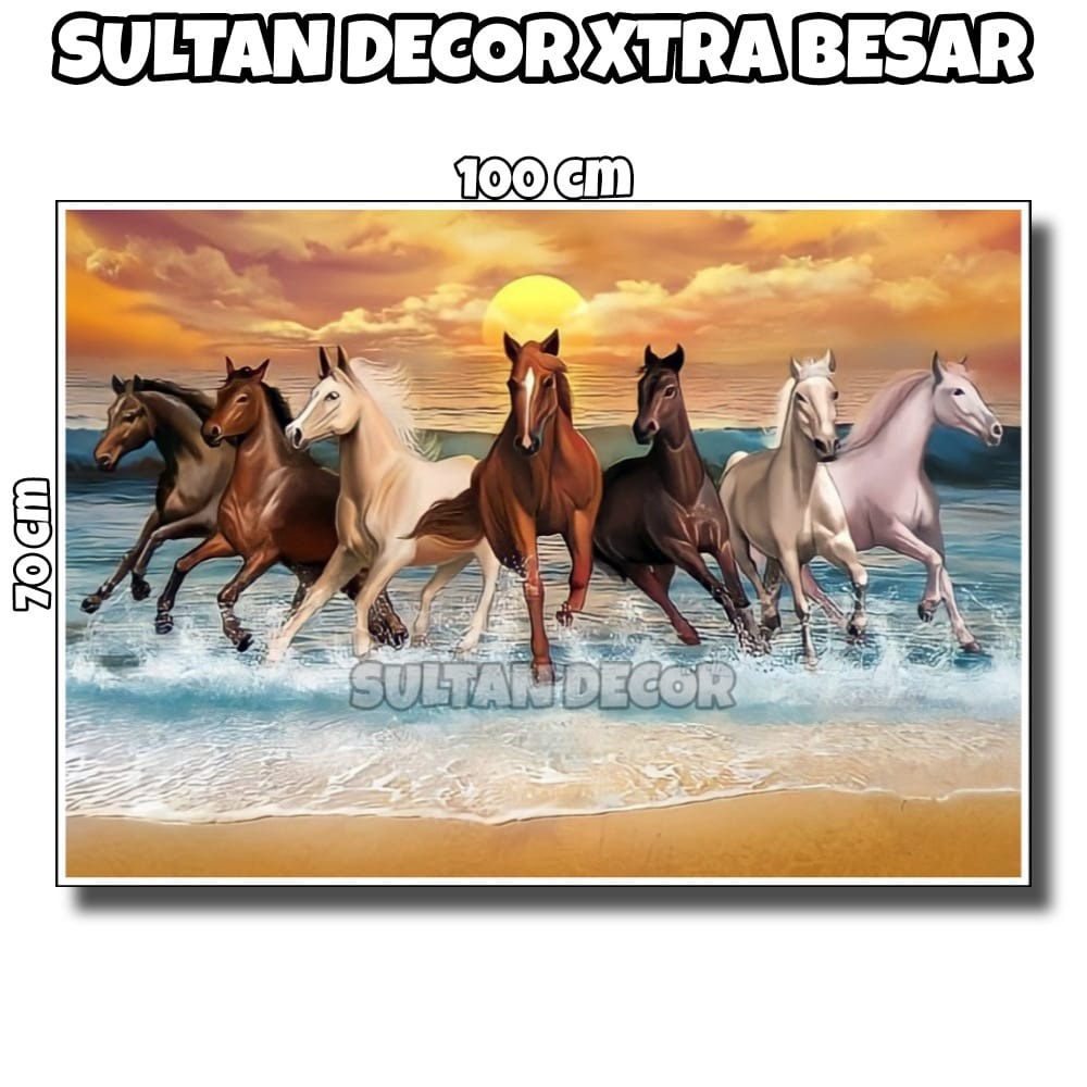 LUKISAN POSTER CETAK KUDA 8 EKOR FENGSHUI XTRA BESAR UKURAN 100X50CM 100X70CM 150X100CM 200X100CM 25
