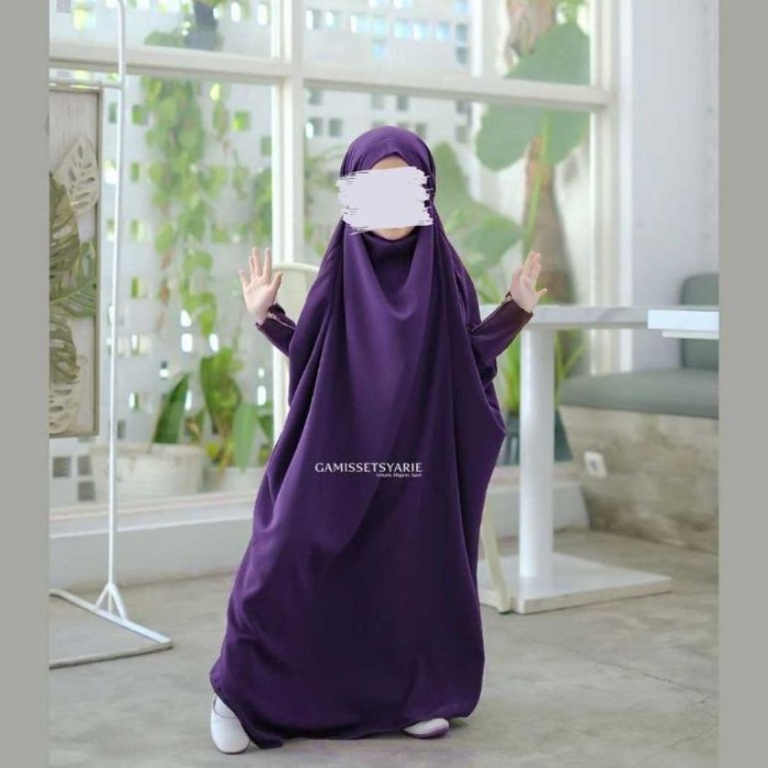 French Khimar Abaya Anak One Piece Jilbab Anak Instan - Hitam, M