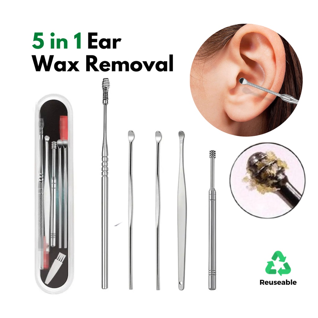 TRS - Korek Kuping Alat Pembersih Kotoran Telinga Ear Wax 5 in 1 Stainless Steel Besi Earwax