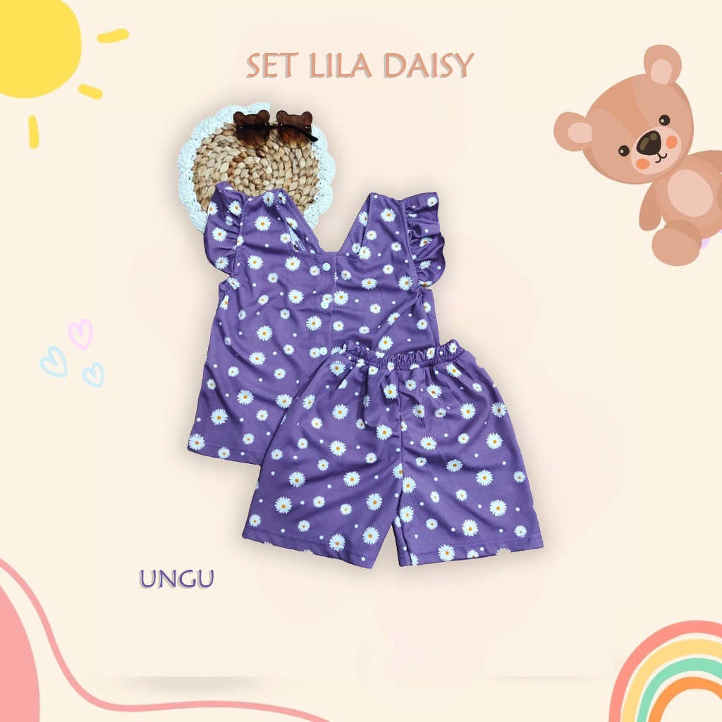 IL - SET ANAK LILA DAISY / SETELAN ANAK PEREMPUAN MOTIF BUNGA
