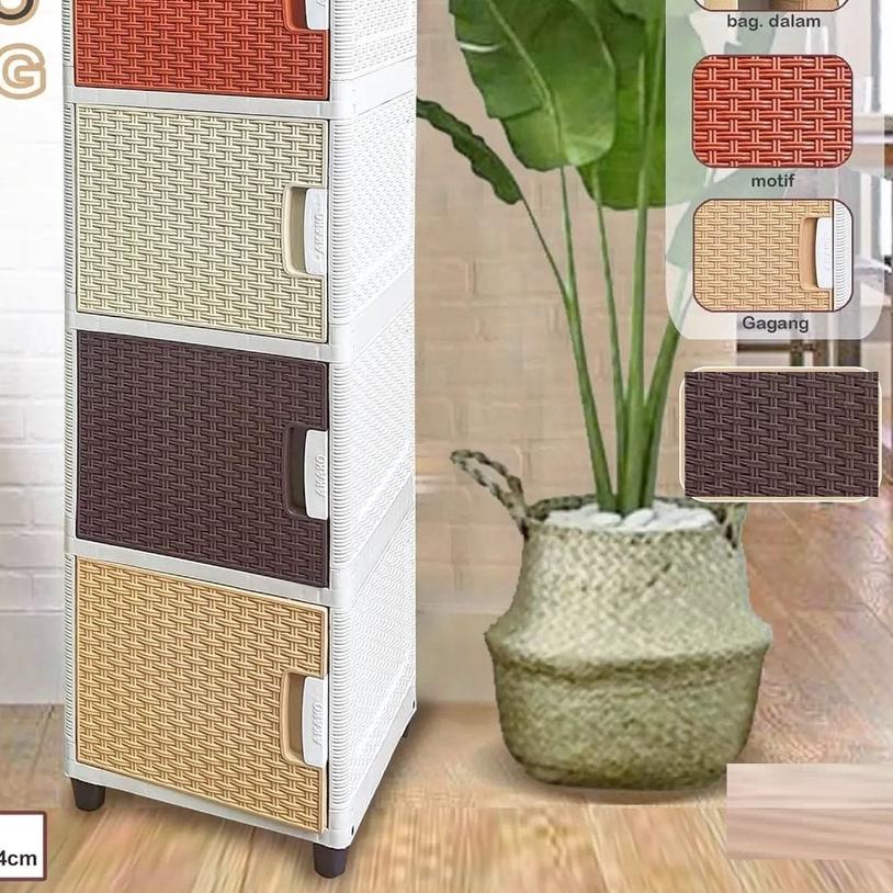 ➶ AKAKO - LEMARI PAKAIAN PLASTIK MINIMALIS/LEMARI ROTAN AKAKO SWING 4 SUSUN ➬