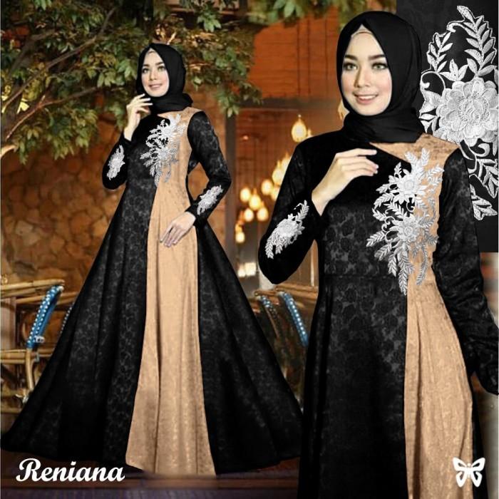 Maxi Gamis Pesta RENIANA L, XXL, 3XL dan 5XL Baloteli Emboss Bordir