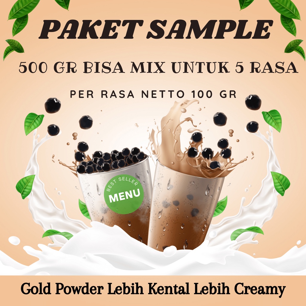 Paket Sample 500 g Untuk 5  Varian Rasa | Gold Powder | Frezzo Powder | Bubuk Minuman Instan | Serbuk Minuman Aneka Rasa | Powder Drink | Boba Milktea | Capcin | Minuman Kekinian Aneka Rasa | Semarang | Jawa Tengah