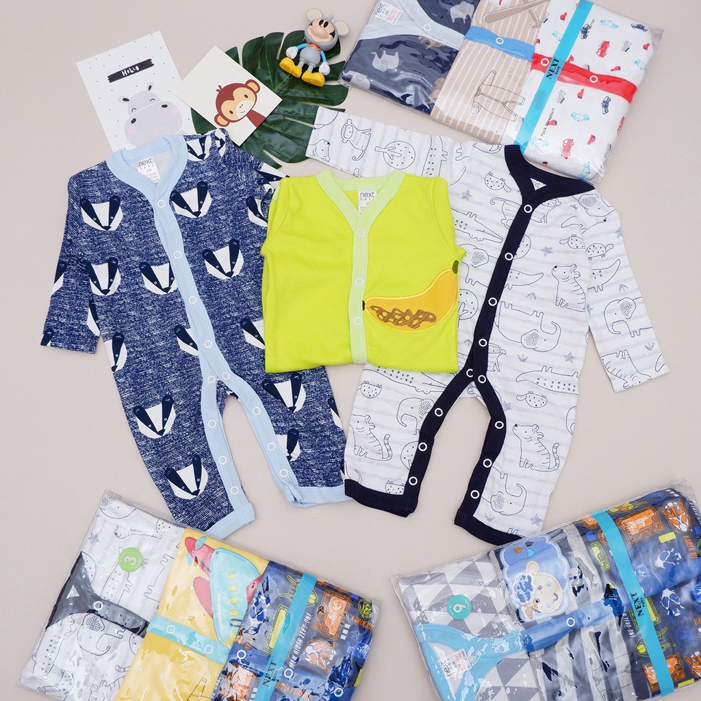 LIN9013 Girls/Boys 3 in 1 Set Piyama Panjang/ Jumper Bayi Panjang dg Kancing Tanpa Penutup Kaki Premium Cotton Romper Panjang Bayi Kaki Terbuka Katun Lembut  - Your Affordable Quality!