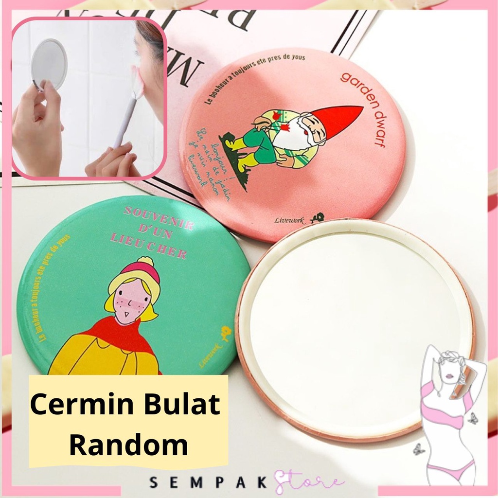 SS Cermin Bulat Karakter Kaca Cermin Make Up Mini Kaca Travelling Motif Lucu Kaca Mini Travel Size