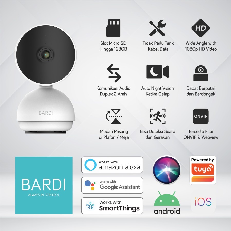 CCTV BARDI Smart IP Camera CCTV Indoor PTZ (Lite Version) FHD 1080 PTZ 350&quot; + Micro SD Smart Home