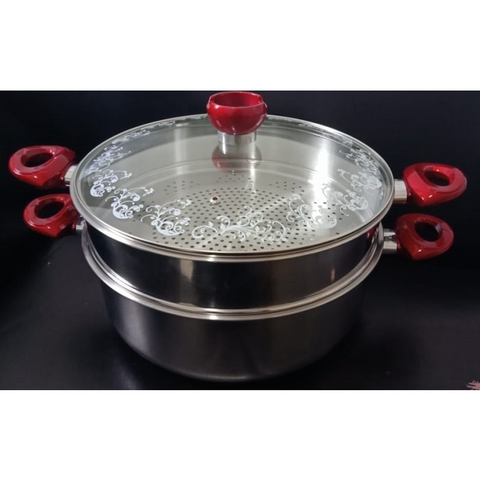 Terlaris Super Steamer 32 Cm 2Susun Supra Stainles / Panci Kukus 2 Susun