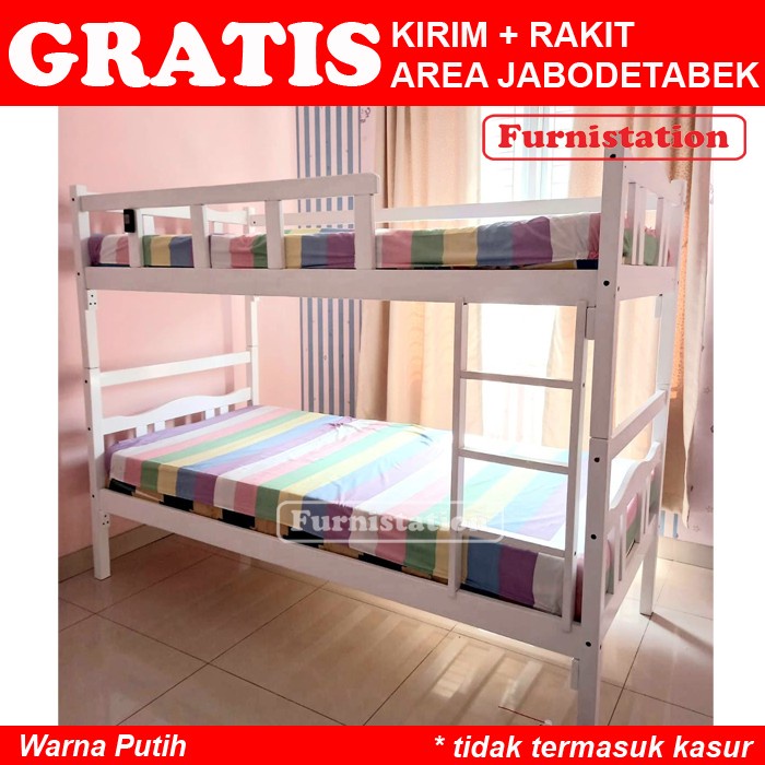 Terlaris Ranjang 2 Tingkat Kayu Putih 90X200 Tempat Tidur Susun / White Bunkbed